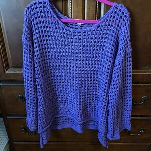 POL Purple Open-Knit Women's Sweater